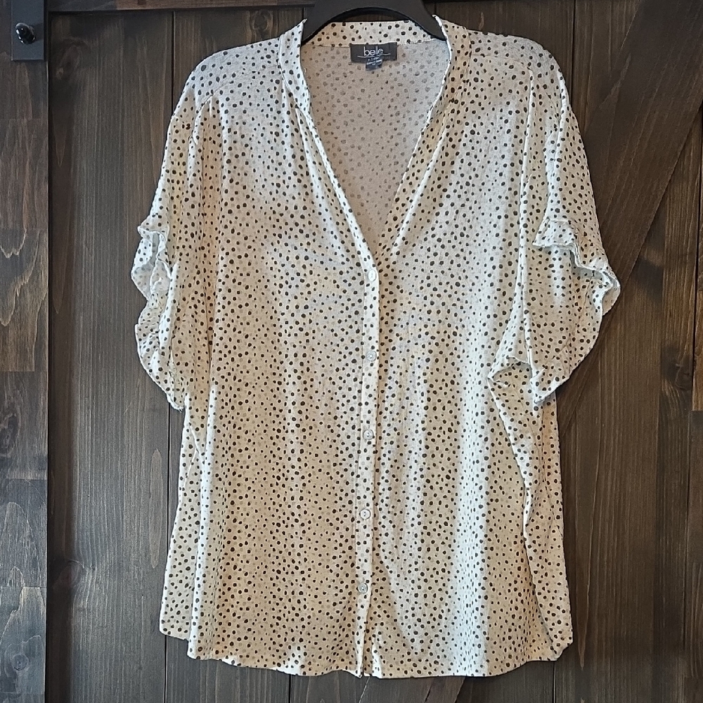 Elegant Bozzolo White Blouse with Black Dots